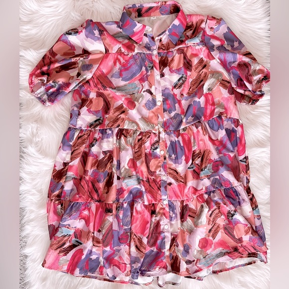 Button Down Babydoll Mini Dress Size Medium - Picture 2 of 3